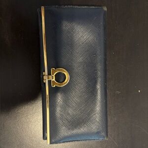 Salvatore Ferragamo Dark Blue Wallet with Gold Accent